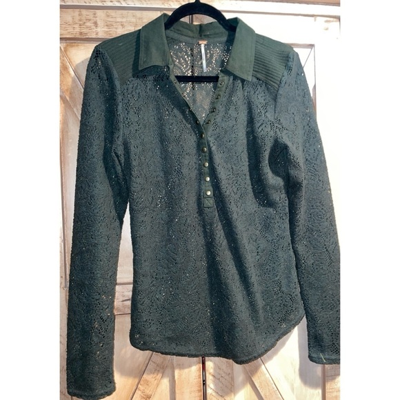 Free People Lace Snap Front Top Size Large - Picture 1 of 5